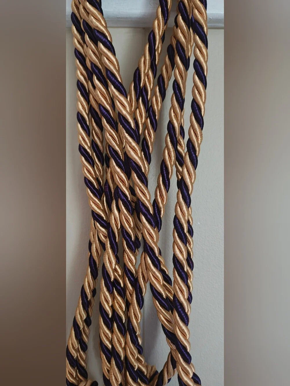 Elegant Decorative Gold and Purple Curtain TieBacks With Tassels Set Of 3.